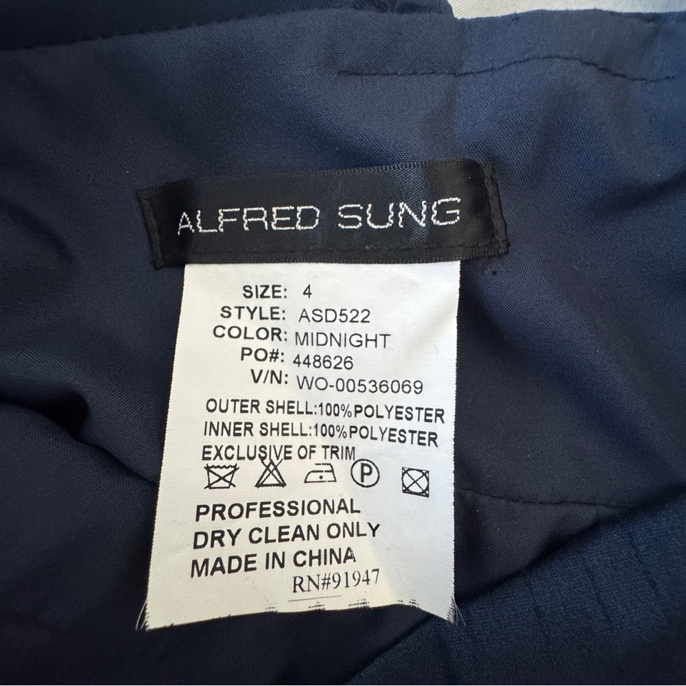 Alfred Sung Midnight Navy Bow Back Fit Flare Cocktail Dress Pockets Size 4 - Picture 11 of 11